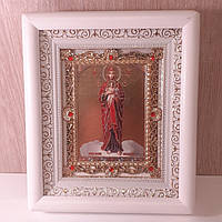 Икона Валаамская Пресвятой Богородицы, лик 10х12 см, в белом деревянном киоте с камнями