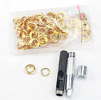 Набор для установки люверсов 12 мм 3 инструмента + 100 люверсов золото