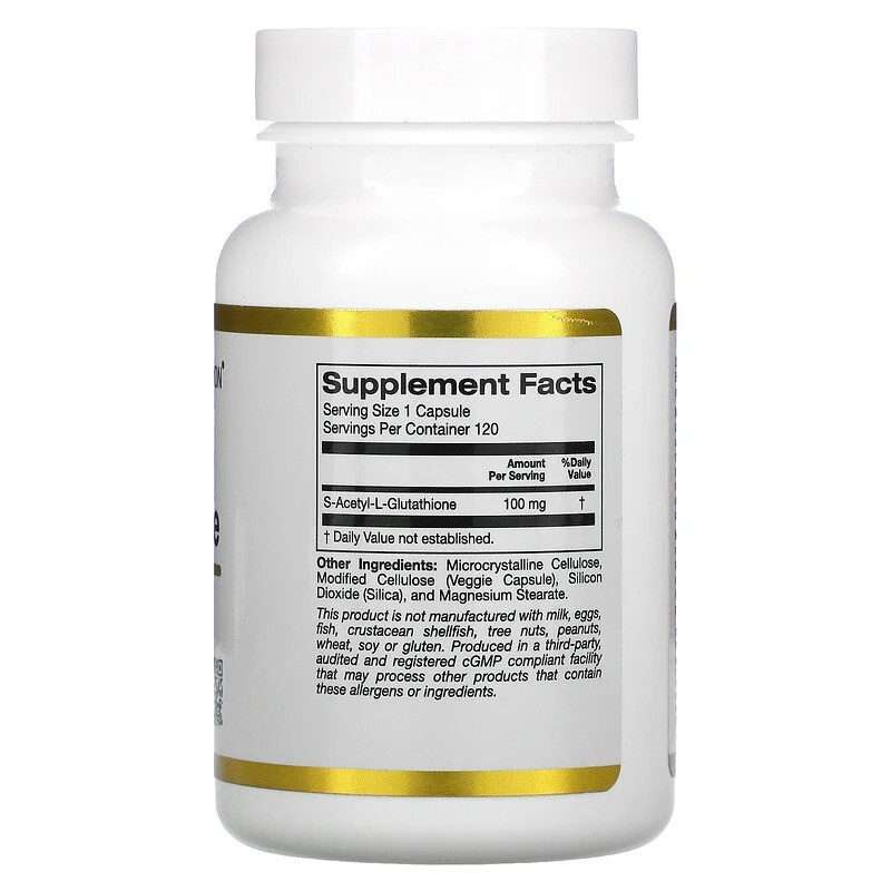 California Gold Nutrition, S-ацетил-L-глутатион, 100 мг, 120 растительных капсул - фото 2 - id-p1528930872