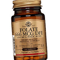 Фолат Фолиевая кислота Солгар Solgar Folate 666 mcg DFE (Folic Acid 400 mcg) 100 таблеток витамина В9.