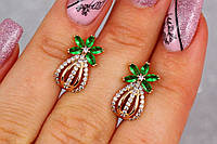 Сережки Xuping Jewelry ананасики з зеленими каменями 1.7 см золотисті
