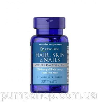 Вітаміни для волосся, шкіри та нігтів Puritan's Pride Hair, Skin & Nails One Per Day Formula 30 капс., фото 2