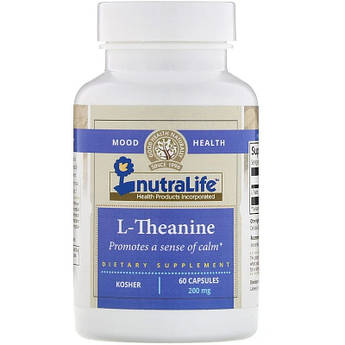 L-теанін 200 мг NutraLife L-Theanine для зняття стресу розслаблення концентрації 60 капсул
