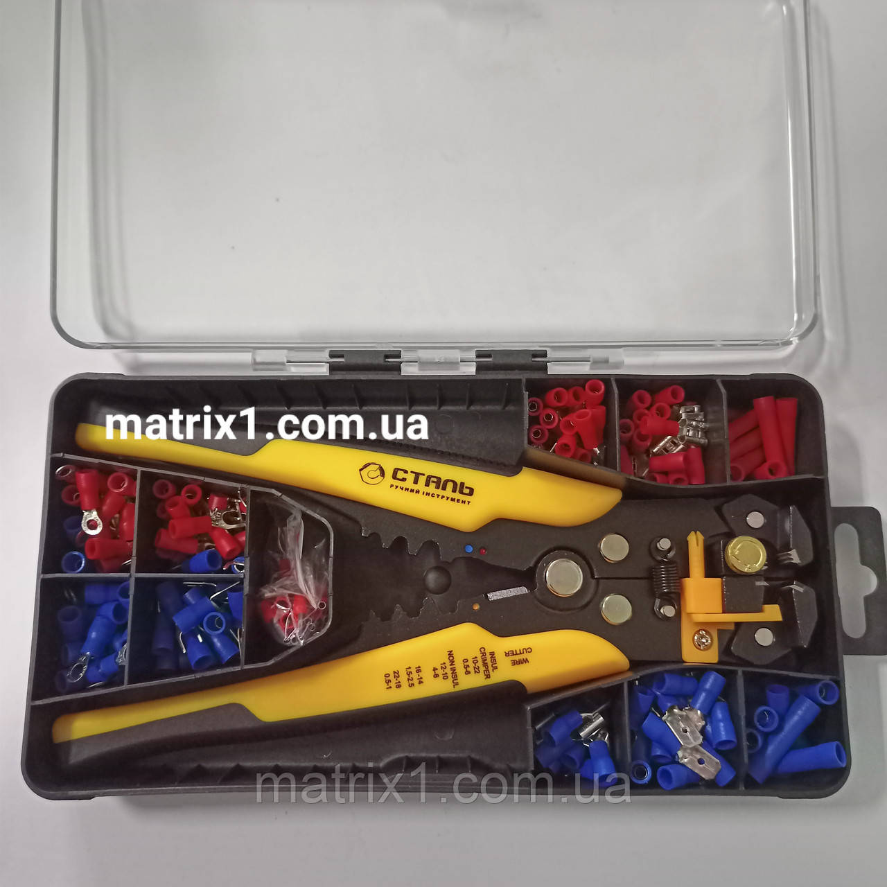 Знімач ізоляції ізоляції та обтискання з клемами, 200 одиниць, стрипер Сталь 41154, фото 1