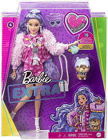 Кукла Barbie Екстра з бузковим волоссям Extra Doll #6 in Pink Tedy Bear crint GXF08 оригінал