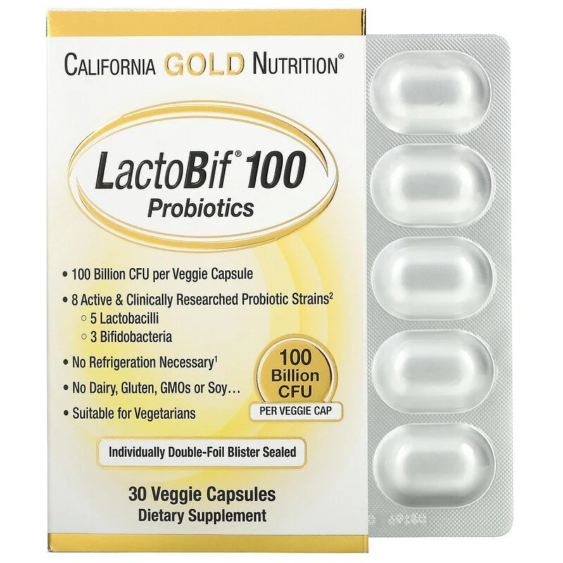 Пробіотики 100 млрд California Gold Nutrition LactoBif лактобактерії біфідобактерії 10 капсул (1 пластинка)