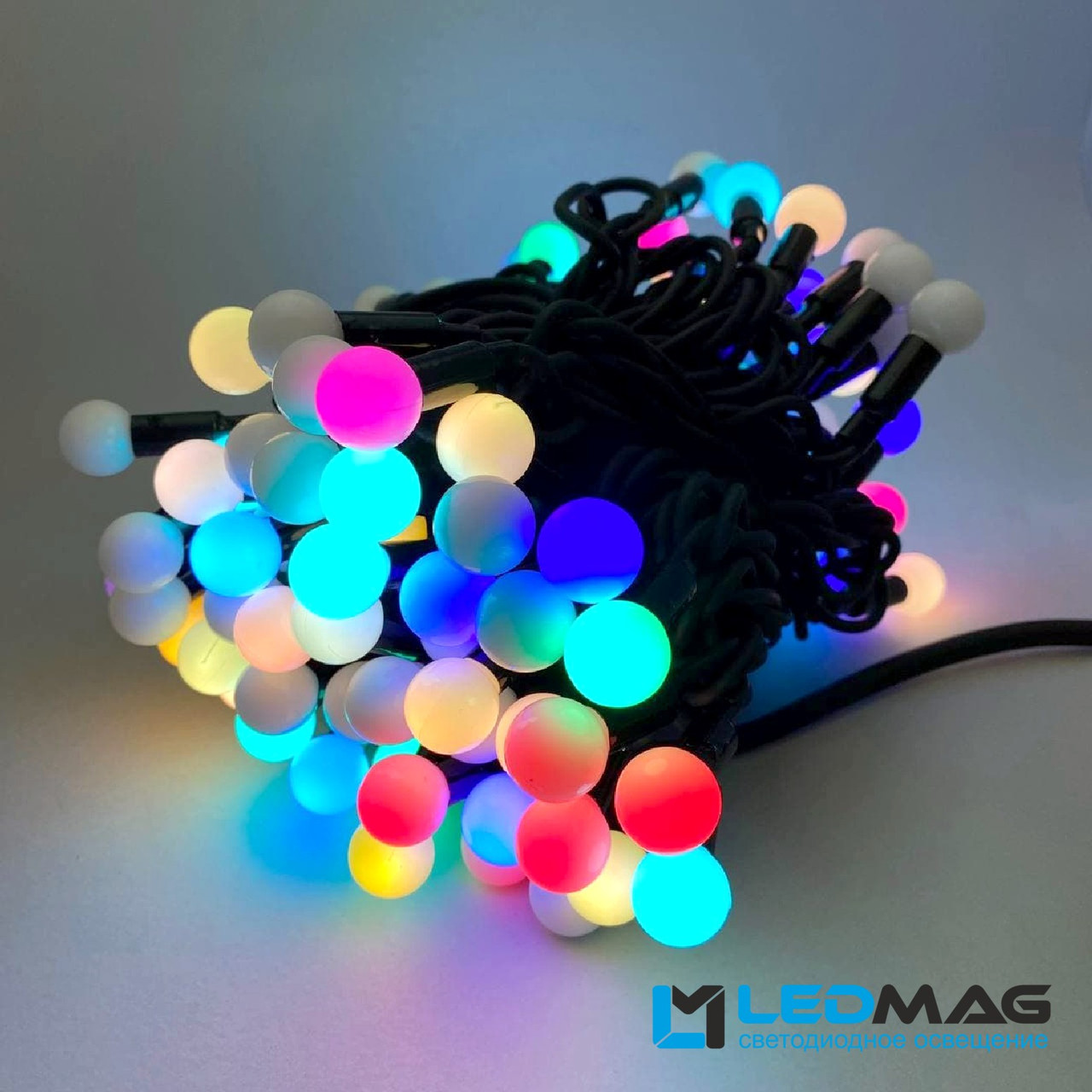 Гірлянда світлодіодна нитка із кульок  RGB 10м 100LED Каучук