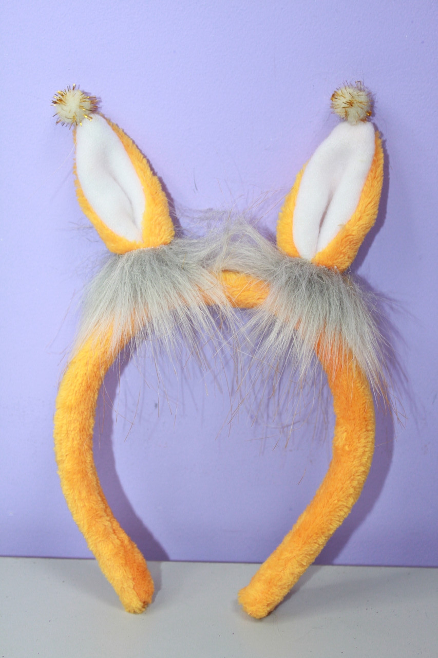 Дитячий карнавальний обруч вушка білочка хутряний помаранчевий, фото 1