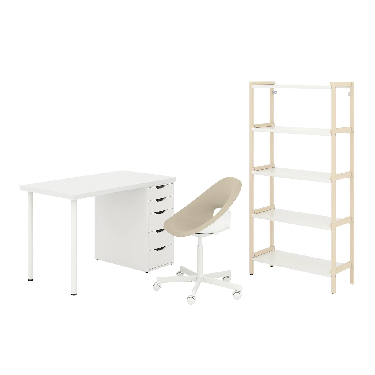 IKEA LAGKAPTEN/ELDBERGET / EKENABBEN Комбінація столу / шафи і бежевого / білого обертового стільця