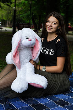 Плюшевий зайчик Тотті 75 см Білий з рожевим