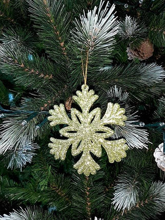 Набір новорічних прикрас 10 см, Сніжинка, 6 шт, пластик, зелений з блисткітками, фото 3