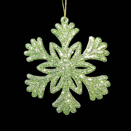 Набір новорічних прикрас 10 см, Сніжинка, 6 шт, пластик, зелений з блисткітками, фото 2