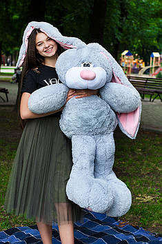 Великий плюшевий зайчик Тотті 120 см Сірий з рожевим