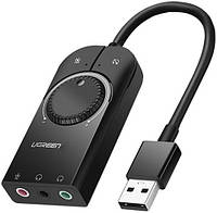 Внешняя USB звуковая карта Ugreen CM129 с регулятором громкости 15 см (Black) 40964