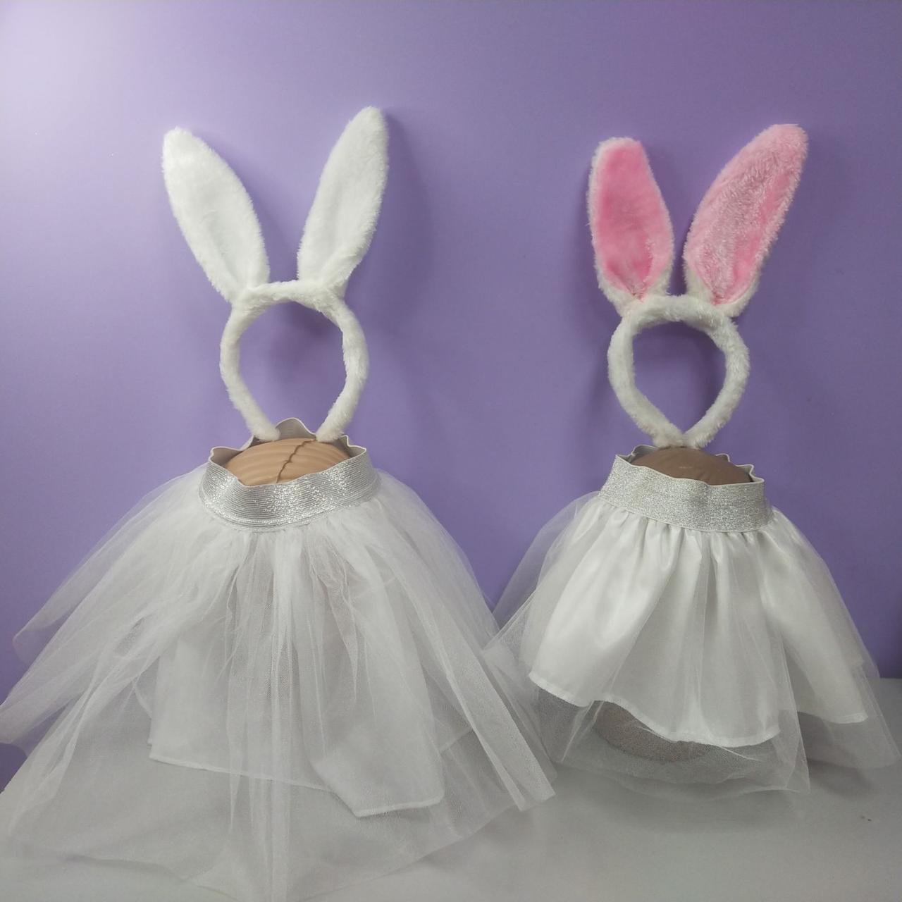 Костюм зайчика новорічний 1-8 років спідниця фатинова та обруч вушка колір білий 1 шт зайчик, фото 1