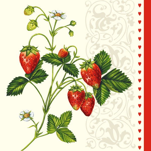 Декупажная салфетка "Клубника", 33*33 см, 18 г/м2, Maki, SLOG004701, 532768
