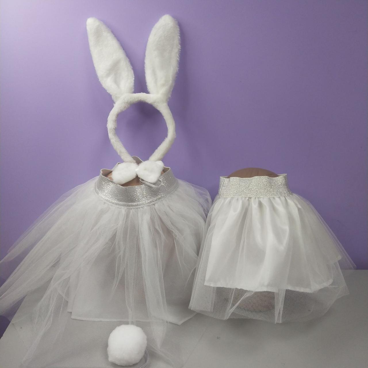 Костюм зайчик новорічний 1-8 років спідниця фатинова й обруч вушка колір білий 1 шт. зайчик, фото 1