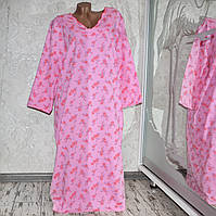 Размер 48-50. Розовая женская теплая ночнушка 100% хлопок зимняя ночная рубашка на байке