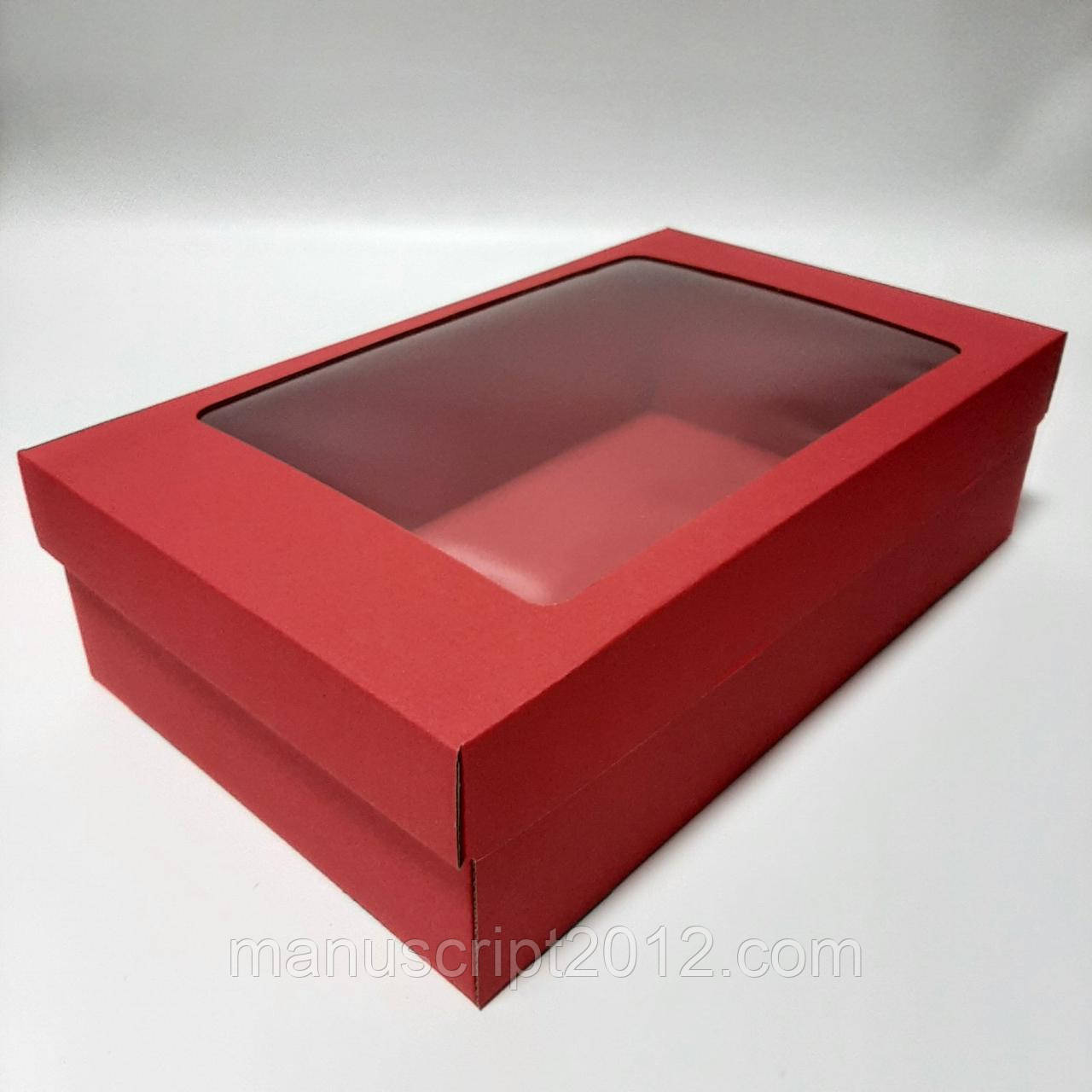 Подарункова коробка червона з кришкою 350х210х100 мм.