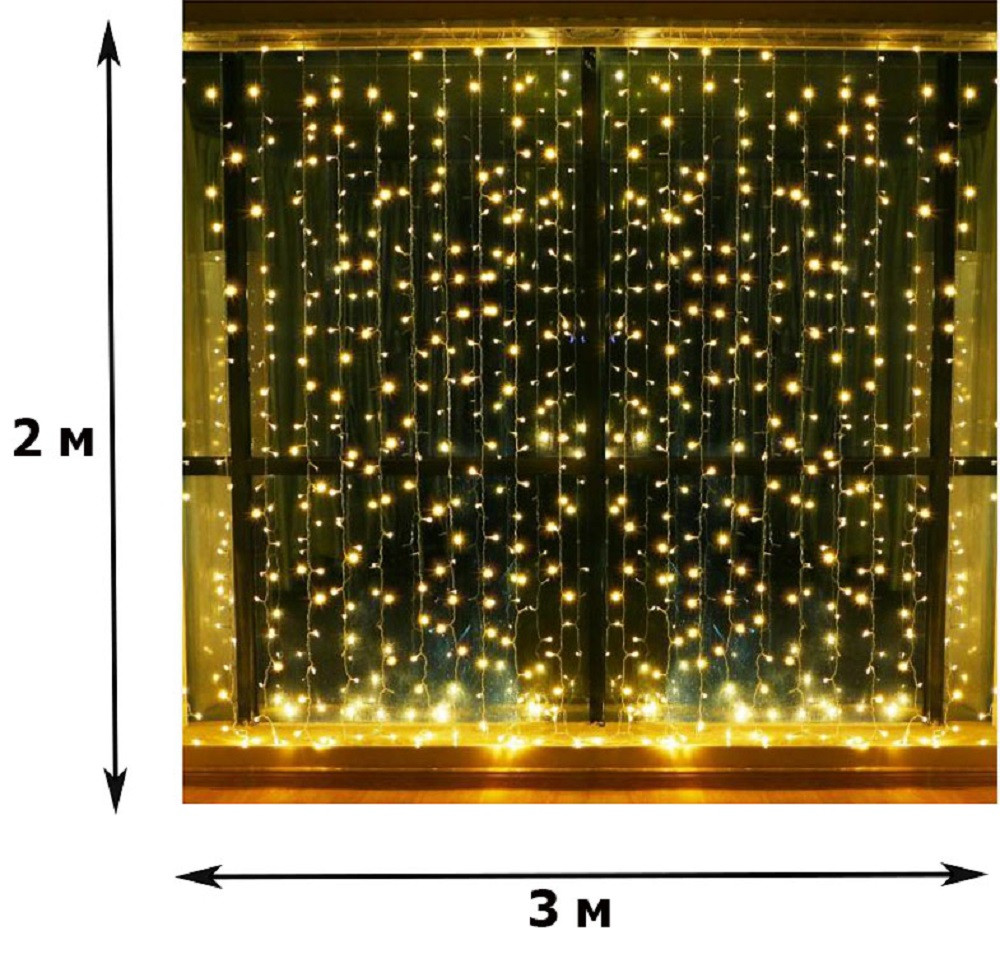 Гірлянда Shantou ШТОРА-водоспад 300 led ламп 3*2 м желий теплий 098485, фото 1