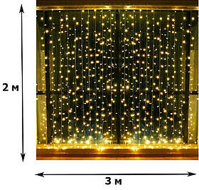 Гірлянда Shantou ШТОРА-водоспад 300 led ламп 3*2 м желий теплий 098485