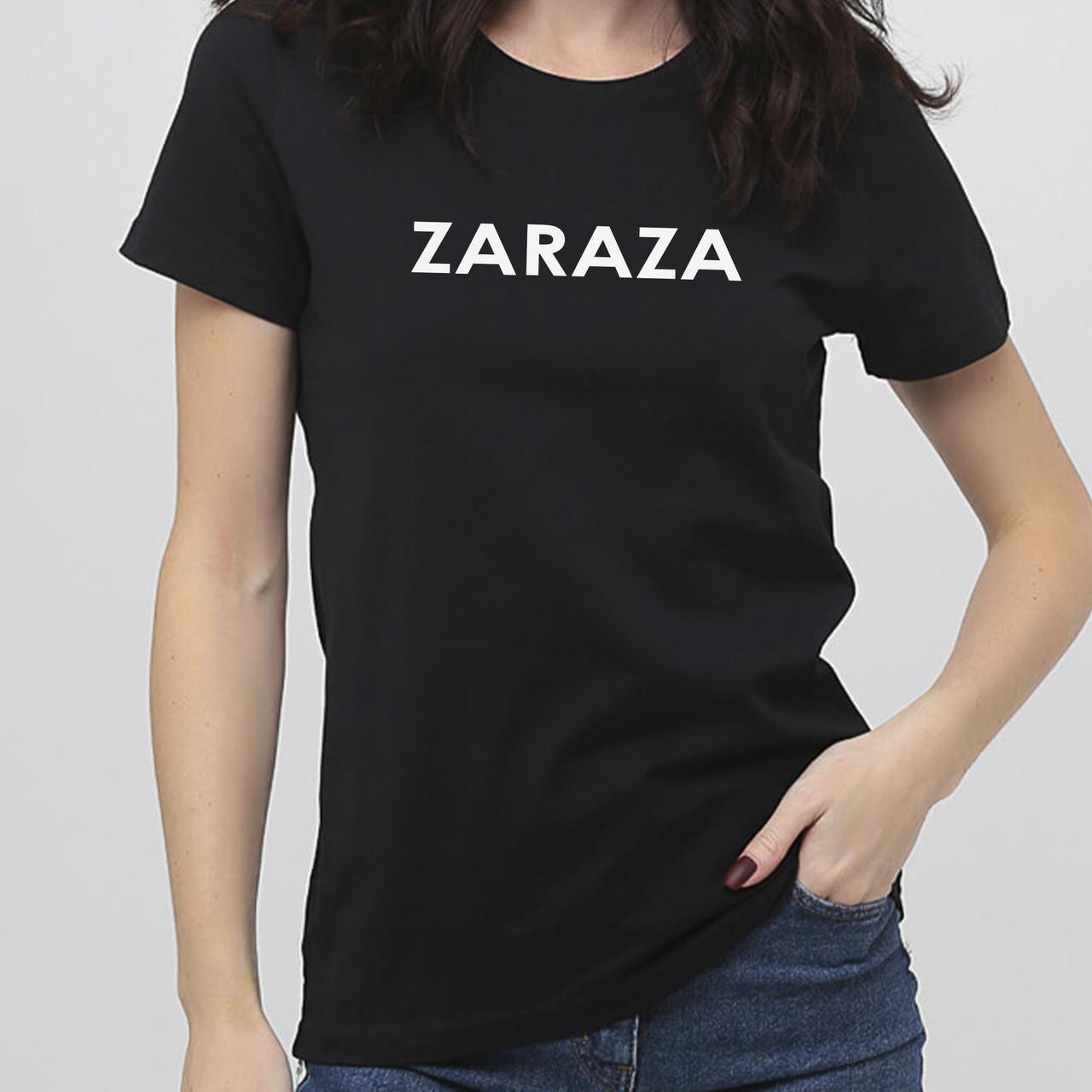 Жіноча футболка з принтом Zaraza від KLik print чорного кольору