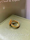 Кільце Клевер білий перламутр, покриття лимонним золотом18 К / Кільце Ванкліф біле, позолота, фото 2