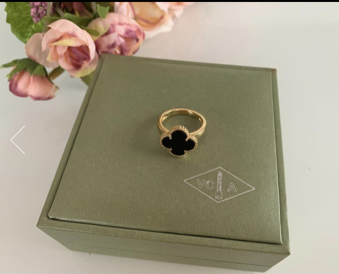 Кільце чорне Vancleef Ванкліф позолота 18 К/Кольце Клевер агат, покриття лимонне золото, фото 1