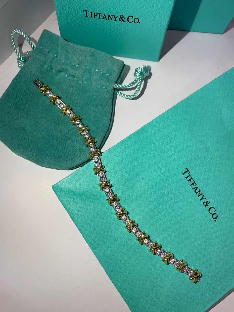Браслет Tiffany з цирконієм позолота/упакований у мішечок Тіффані