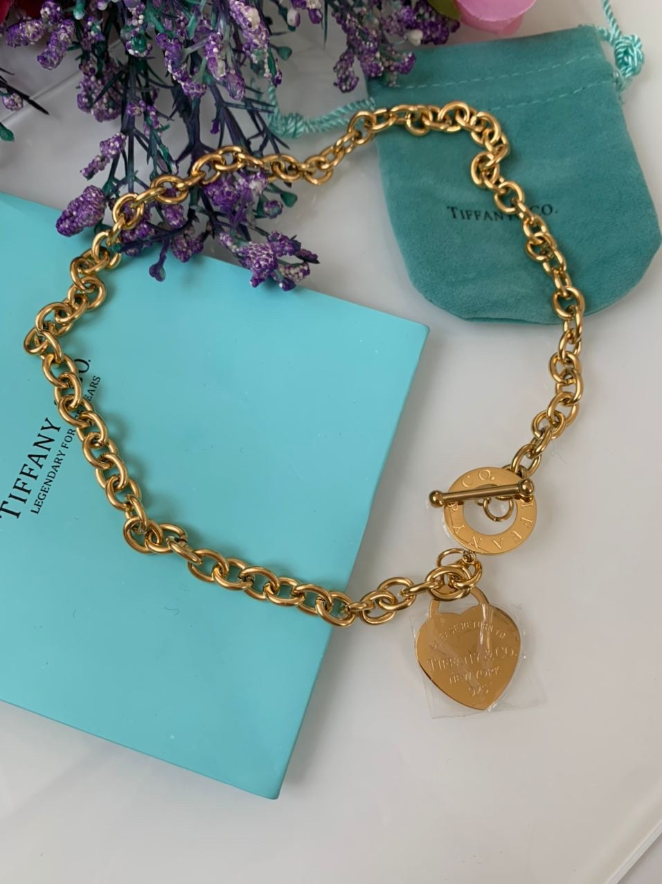 Підвіска із серцем/позолота/колог на шию Тіффані Tiffany/упакована в мішечок Тіффані