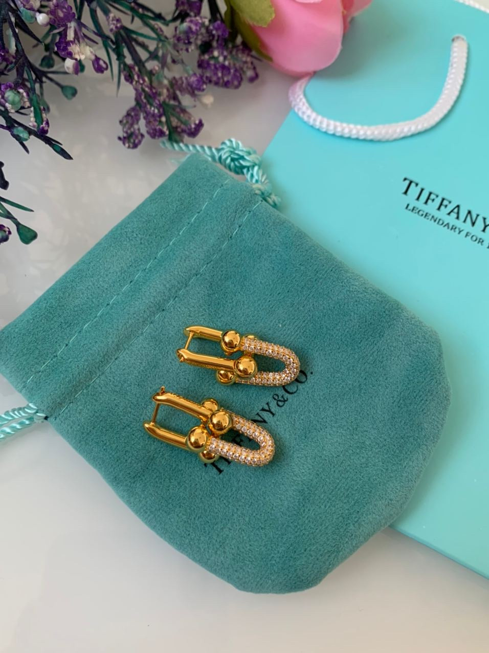 Сережки ланцюга Тіффані Tiffany з цирконами