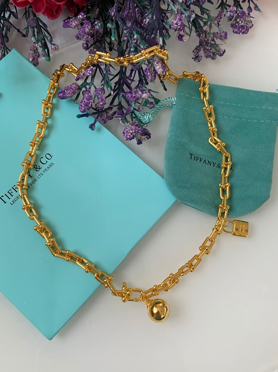 Підвіска ланцюг на шию з кулькою Тіффані/упакована в мішечок Tiffany