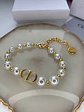 Діор браслет із перлів / перлинний браслет із золотим логотипом, фото 2
