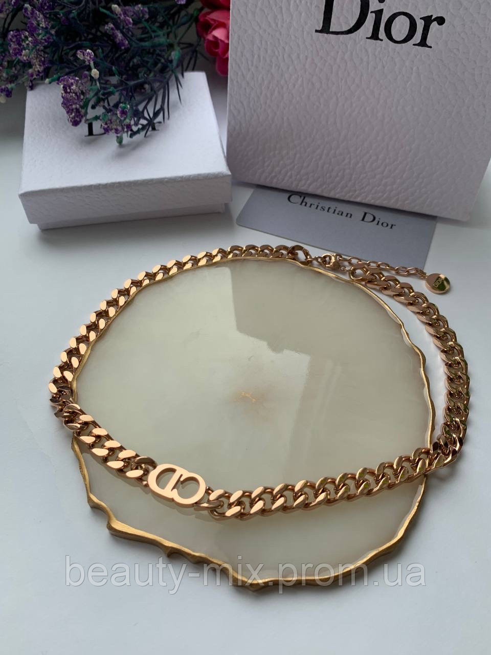 Діор кольє / Брендова підвіска рожеве золото / чокер ланцюжок, фото 1