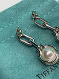 Тіффані брендові сережки-цвяшки з перлами майореска/мішечок Тіффані, фото 5