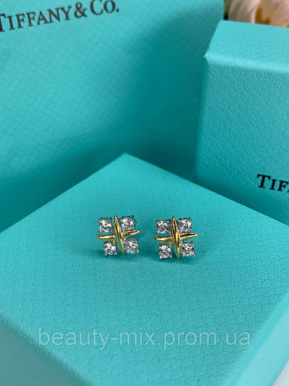 Tiffany сережки-цвяшки Тіффані, позолота та срібло 925 проби