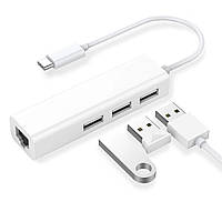 Hub Type-C з Enthernet Adapter 3USB 2.0 / RJ45, White