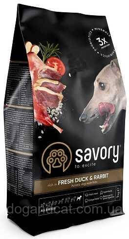 Savory (Сейвори) Adult Fresh Duck & Rabbit Беззерновой корм для взрослых собак с уткой и кроликом 12 кг - фото 1 - id-p1529179270