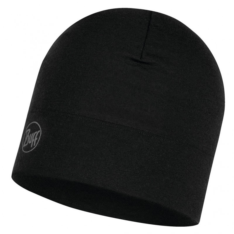 Шапка осінь-зима вовна BUFF Midweight Merino Wool Hat Solid black, фото 1