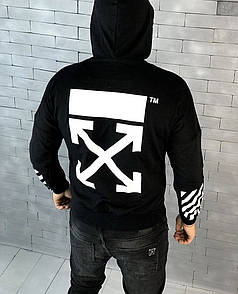 Трикотажне чорне худі | толстовка з білим логотипом off white