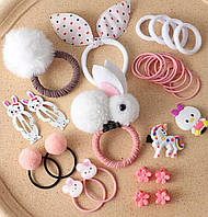 Набор детских заколок резинок украшений подарок для девочек Белый заяц