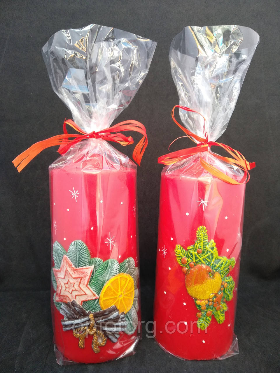 Декоративні новорічні свічки стовпчики червоні 70*150 мм