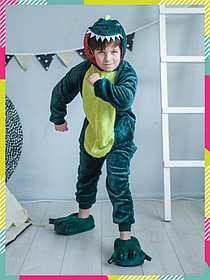 Дитячі кігурумі Дракон зелений Kigurumirev Піжама Динозавр Дино для хлопчика XS, 90 - 105 см