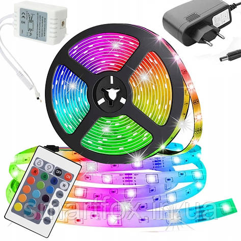 Світлодіодна стрічка RGB 12 V (3528) 3 м різнобарвна з пультом, фото 1