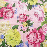 Салфетка декупажная Цветы на розовом фоне 5700