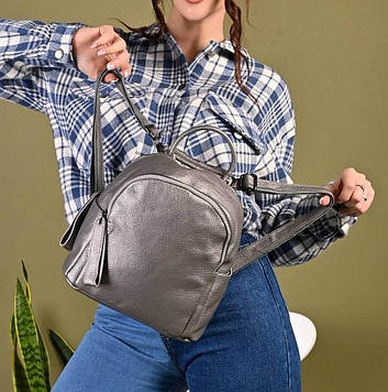 Женский рюкзак серый натуральная кожа код 7-8302