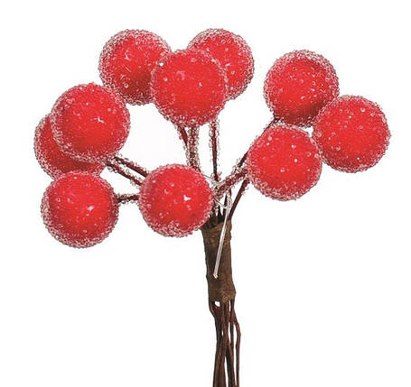 Прикраса ялинкова "Засніжені ягоди на гілці", пластик, червоний, фото 2