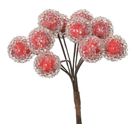 Прикраса ялинкова "Засніжені ягоди на гілці", пластик, червоний, фото 1