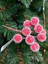 Прикраса ялинкова "Засніжені ягоди на гілці", пластик, червоний, фото 3