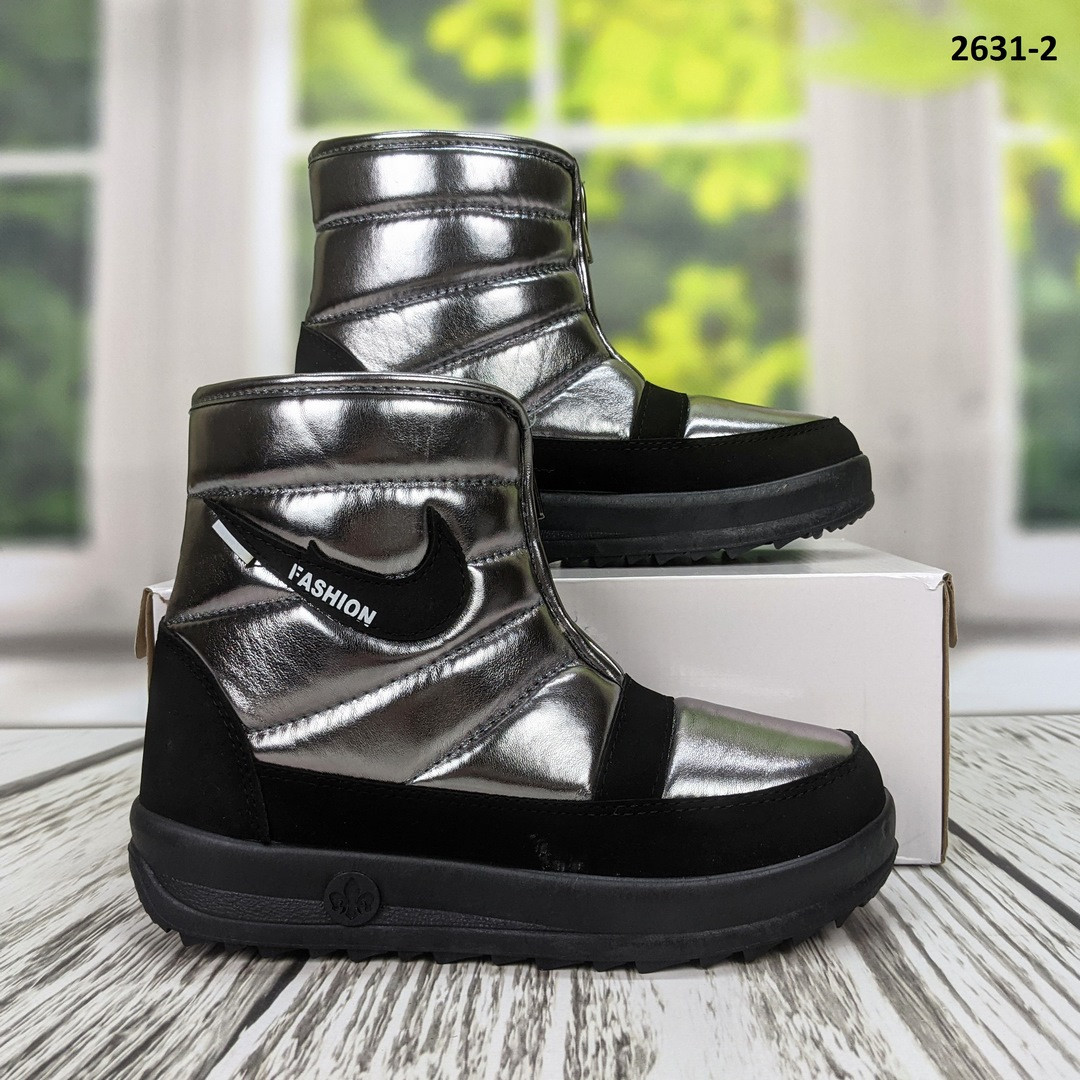 Черевики дутики жіночі SV сріблясті на хутрі еко-шкіра 2631, фото 1